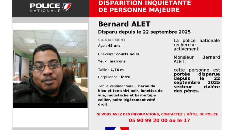 Disparition inquiétante à Basse-Terre : Bernard Alet recherché depuis le 22 septembre