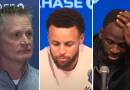 Steve Kerr, Steph Curry et Draymond Green en conférence de presse