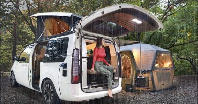 Camping sous la pluie : notre nouvelle fourgonnette et abri gonflable