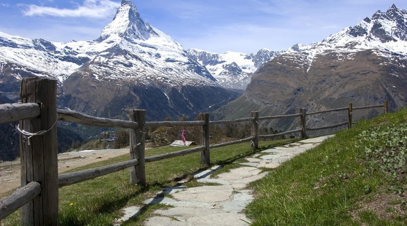 Switzerland, Alps, Matterhorn, lake, mountains, Swiss flag, Geneva