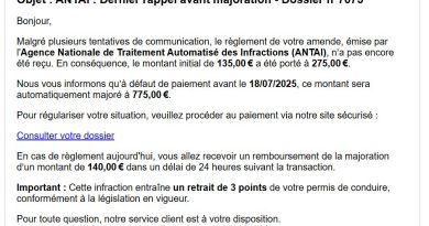 Mail reçu phishing