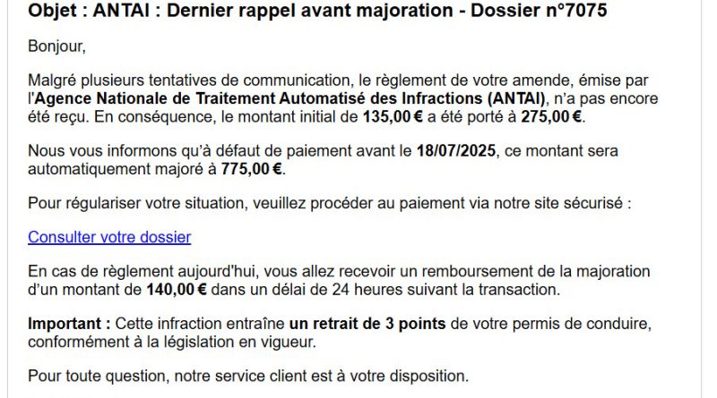 Mail reçu phishing