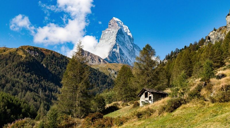Switzerland, Alps, Matterhorn, lake, mountains, Swiss flag, Geneva