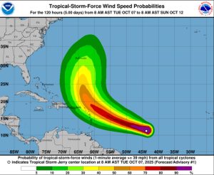La tempête tropicale Jerry arrive