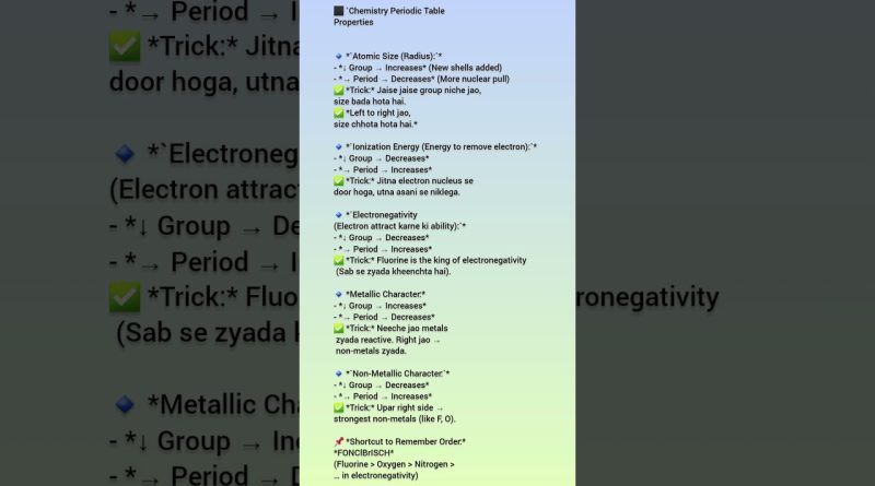 Trucs sur les propriétés de la table périodique