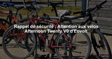 Rappel de sécurité : Attention aux vélos Afternoon Twenty V0 d'Eovolt