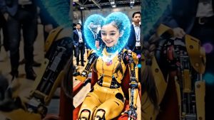 Guy teste le dernier robot de compagnie à l'Expo