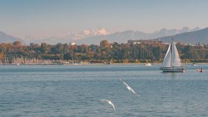 Switzerland, Alps, Matterhorn, lake, mountains, Swiss flag, Geneva