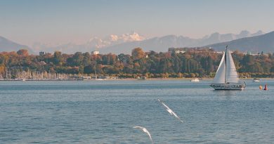 Switzerland, Alps, Matterhorn, lake, mountains, Swiss flag, Geneva