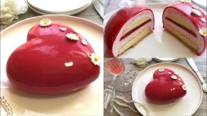 Entremets Fraises-Framboises au glaçage miroir éclatant