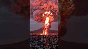 Éruption volcanique près d'une ville