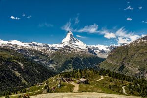 Switzerland, Alps, Matterhorn, lake, mountains, Swiss flag, Geneva