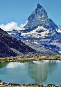 Switzerland, Alps, Matterhorn, lake, mountains, Swiss flag, Geneva