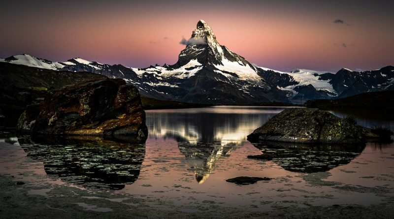 Switzerland, Alps, Matterhorn, lake, mountains, Swiss flag, Geneva