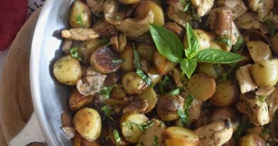 Poêlée aux champignons, pommes de terre et poulet