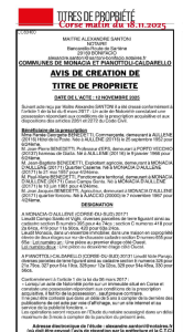 [Presse] Monacia d'Aullène & Pianottoli-Caldarello > Création titre propriété > Famille BENEDETTI.