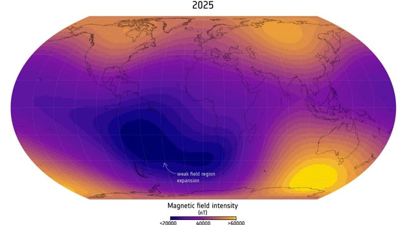 Swarm de l'ESA : Affaiblissement du champ magnétique terrestre