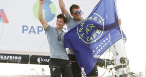 Transat Café l’Or : Guillaume Pirouelle et Cédric Chateau (Seafrigo-Sogestran), vainqueurs chez les Class40