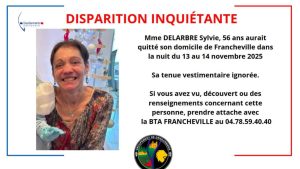 Une quinquagénaire portée disparue à Francheville, près de Lyon