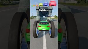 Voitures grandes et petites face au tunnel de pierre - BeamNG.Drive