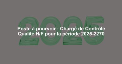 Poste à pourvoir : Chargé de Contrôle Qualité H/F pour la période 2025-2270