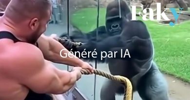 RTBF Actus : vidéo d’un gorille face à trois bodybuilders au tir à la corde générée par IA