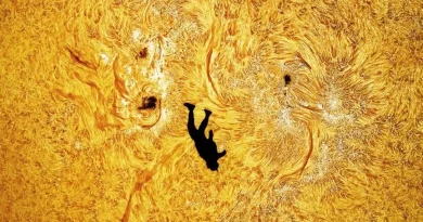 Un astrophotographe capture un parachutiste près de la surface du soleil en pleine chute.