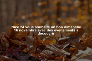Nice 24 vous souhaite un bon dimanche 16 novembre avec des événements à découvrir