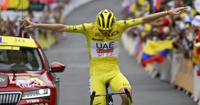 Inauguration d'une statue dorée de Tadej Pogacar à Abou Dhabi