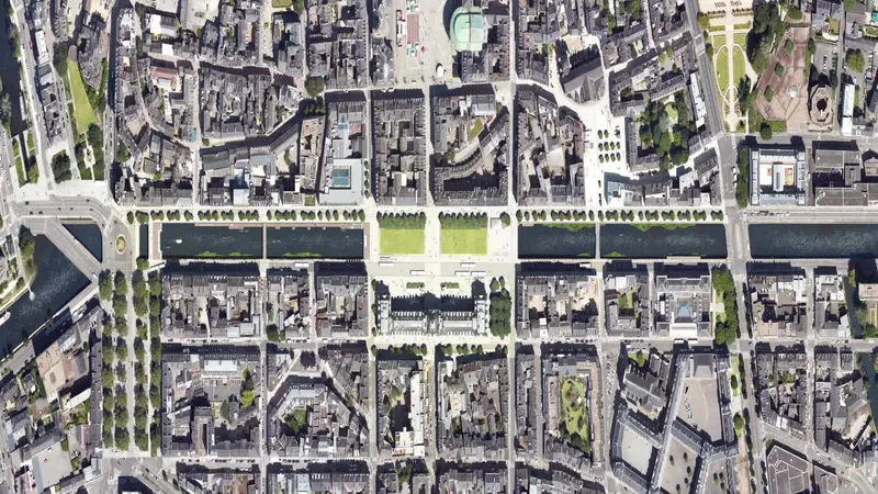 Oublié le parking qui recouvre (et cache) la Vilaine depuis les années 1960 dans le centre-ville de Rennes, le fleuve y sera à nouveau visible autour de la place de la République, à partir de 2028.