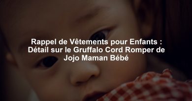 Rappel de Vêtements pour Enfants : Détail sur le Gruffalo Cord Romper de Jojo Maman Bébé