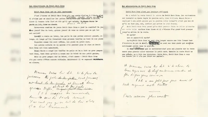 Petit Ours Brun, les premiers tapuscrits de Claude Lebrun, annotés de sa main