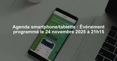 Agenda smartphone/tablette : Événement programmé le 24 novembre 2025 à 21h15