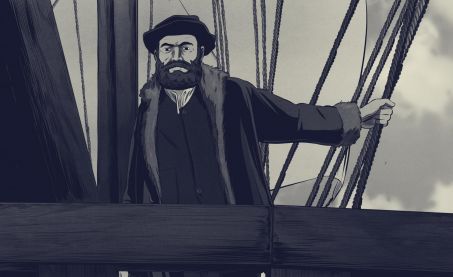 Dessin de Magellan sur le pont d'un navire