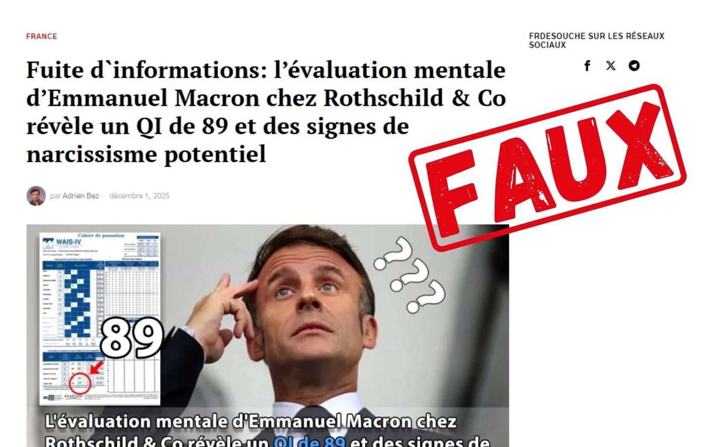 Faux site prétendant mesurer le QI d’Emmanuel Macron : qui est derrière et pourquoi ?