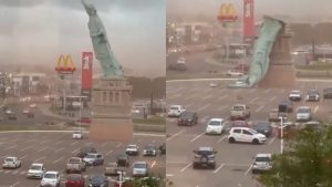 VIDÉO : Une réplique de la Statue de la Liberté s’effondre sous des rafales de vent