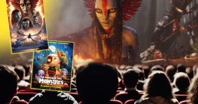 Une salle de cinéma, avec à l'écran une image du film Avatar.