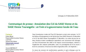 Annulation des CLE du SAGE Vienne et du SAGE Vienne Tourangelle - Établissement Public Territorial du Bassin de la Vienne