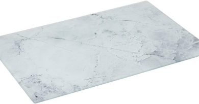 5five – Planche à Découper en Verre Effet Marbre – Blanche – 30 x 20 cm – Multi-Usage, Anti-Rayures – Pour Cuisine, Protège Plan de Travail – Le détail qui change tout au quotidien