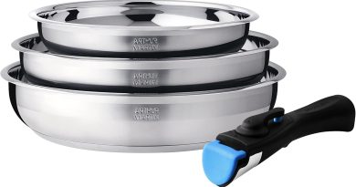 Arthur Martin AM2208 Set de 3 poêles Acier Inoxydable Poignée amovible Tous feux dont induction – Pourquoi ce produit mérite votre attention