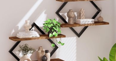 Étagère flottantes, Lot de 2, Étagères murales à 2 Niveaux, Rangements Suspendus avec Cadre métallique losangé, pour Salon, Chambre, Cuisine, Bureau, Marron Rustique et Noir DTBJ01P2BF – Le détail qui change tout au quotidien