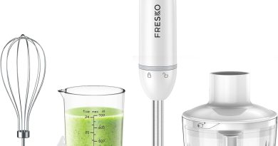 FRESKO Mixeur Plongeant 4 en 1, 1000W en Acier Inoxydable, Vitesse Variable et Turbo, avec Hachoir de 500 ml et Verre Doseur de 700 ml, pour Aliments pour Bébés, Soupes et Smoothies, Blanc (HB3303) – Le détail qui change tout au quotidien