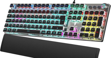TECURS Clavier Gaming Mécanique – Clavier Gamer Programmable avec Repose-Poignet Magnétique, Switchs Rouges, 19 Modes LED, Touches Multimédia, Clavier AZERTY PC/Wins/PS4 – Le détail qui change tout au quotidien