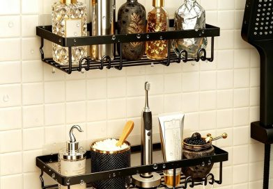 2 Pièces Etagere Douche sans Percage, Support Etagere Rangement Organisation avec Crochets Accessoire Salle de Bain pour Gel et Shampooing pour la Salle Bain Cuisine (Noir) – Le détail qui change tout au quotidien