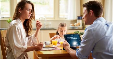 Au petit-déjeuner, notre fille a dit : 'Maman a encore dormi chez Jake'