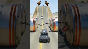 Bus scolaire et voitures face à la poutre hydraulique - BeamNG