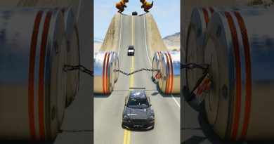 Bus scolaire et voitures face à la poutre hydraulique - BeamNG