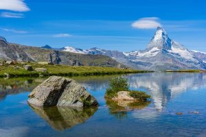 Switzerland, Alps, Matterhorn, lake, mountains, Swiss flag, Geneva