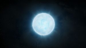 A glowing ball of blue light stands out against a black background