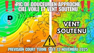 Prévisions : Douceur en vue, ciel nuageux et vent fort les 11-12 nov.